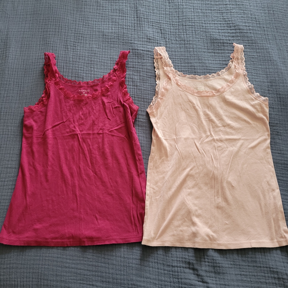 Lace Trim Tank Tops in Bright Pink and Pale Pink